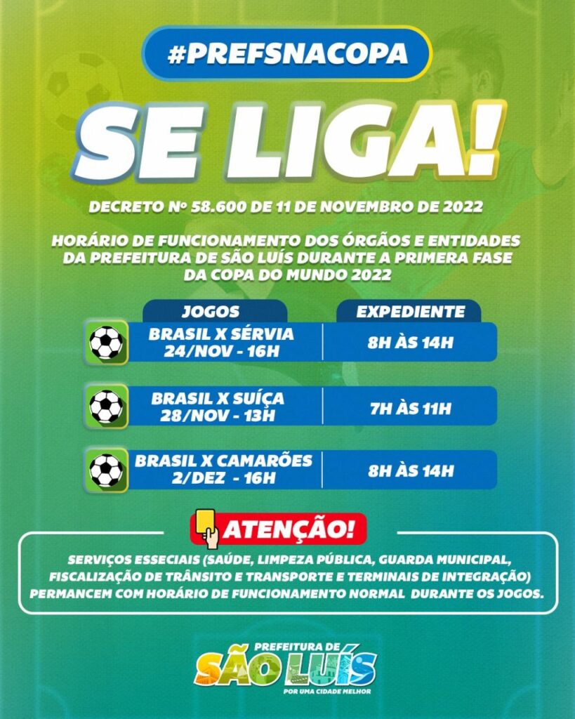 Repartições Públicas Municipais terão horário de atendimento diferenciado  em dias de jogos da Seleção – Prefeitura de União do Oeste